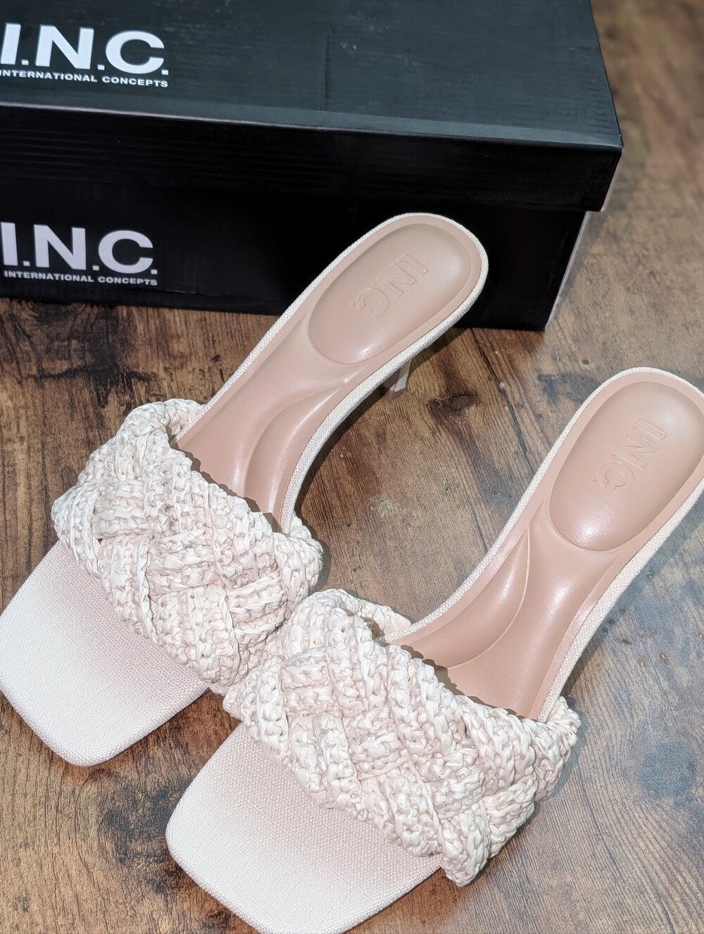 INC International Concepts Women's Braided Slide Sandals in Cream